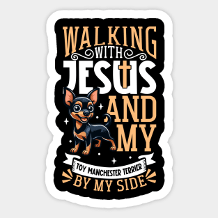 Jesus and dog - Toy Manchester Terrier Sticker